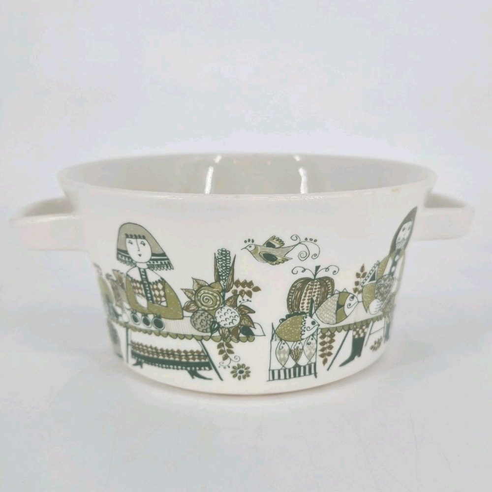 Figgjo Flint Turi Design Market Norway Handled Casserole Bowl MCM Folk Art Vtg
